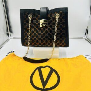 Valentino by Mario Valentino V-Monogram Gold Chain Shoulder Bag Black Bronze